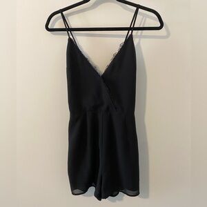 Black Lace Trim Romper